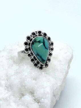 Teardrop Turquoise Ring Hubei region in 925 Silver US Size 6.5